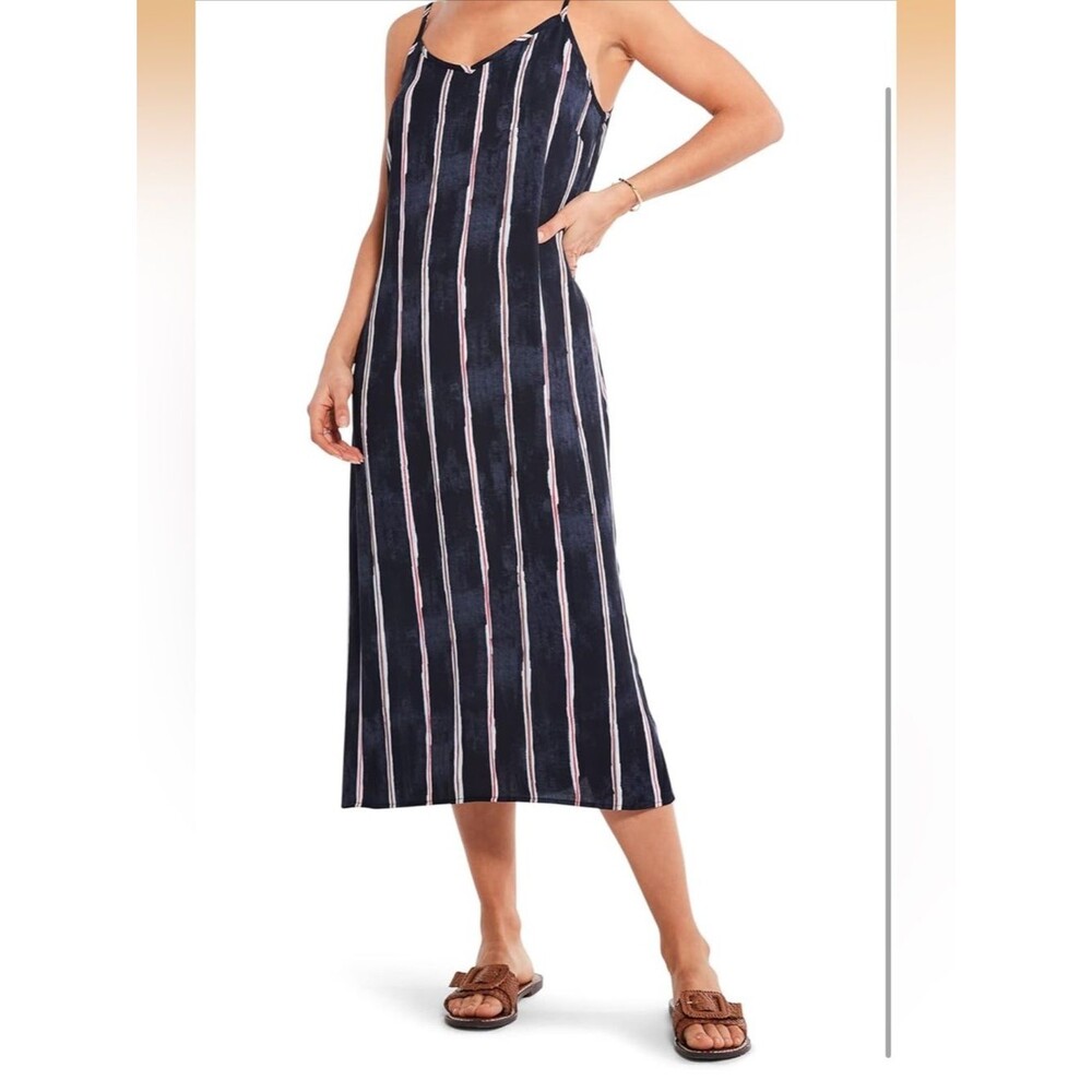 NIC+ZOE Black Maxi Slip Dress with Pink and White Stripes